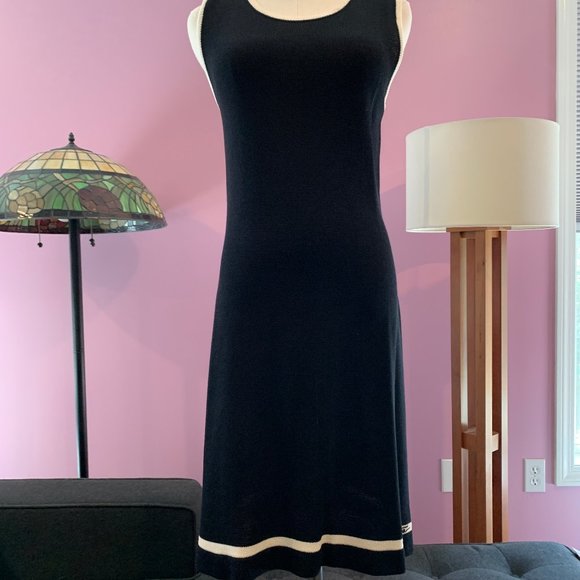 St John Sport sleeveless black with white trim sheath, size S - Picture 3 of 5